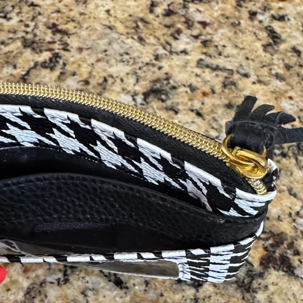 Button Black and White Houndstooth Pouch with Gold Detail